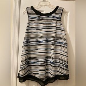Black, cream and blue striped tunic top. size Small.